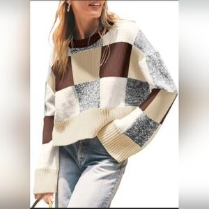 Colorblock Cropped Knit Sweater for Women #1098 NWOT